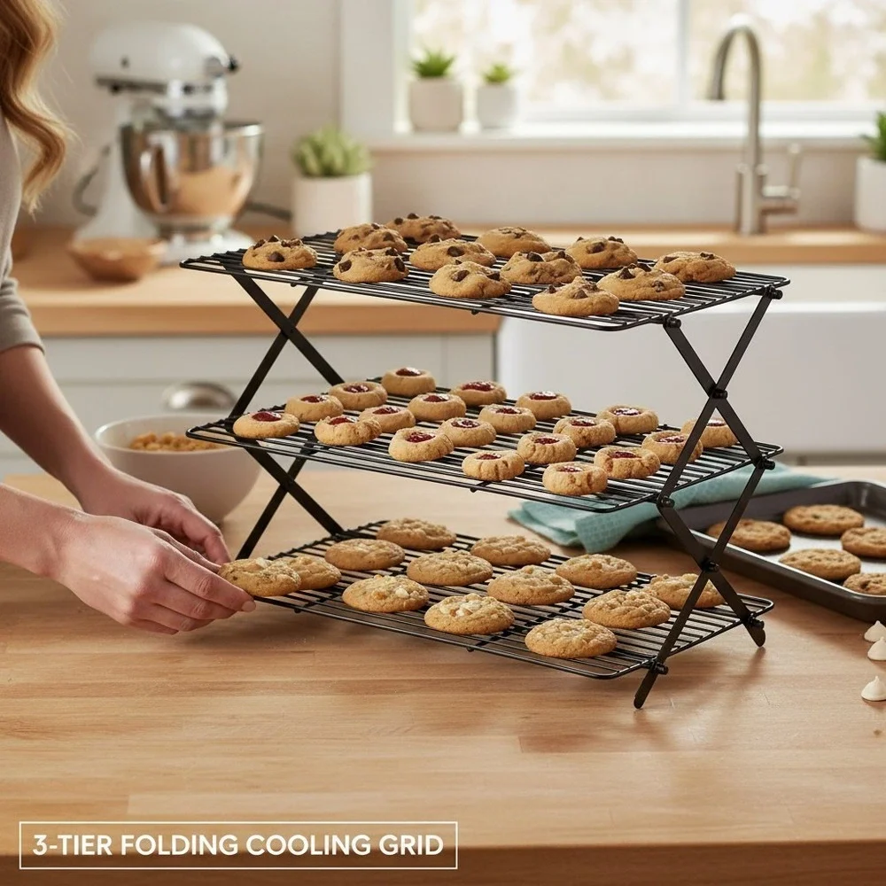 Wilton 3-Tier Folding Cooling Grid Kitchen OS Black Brand New 2105-8402